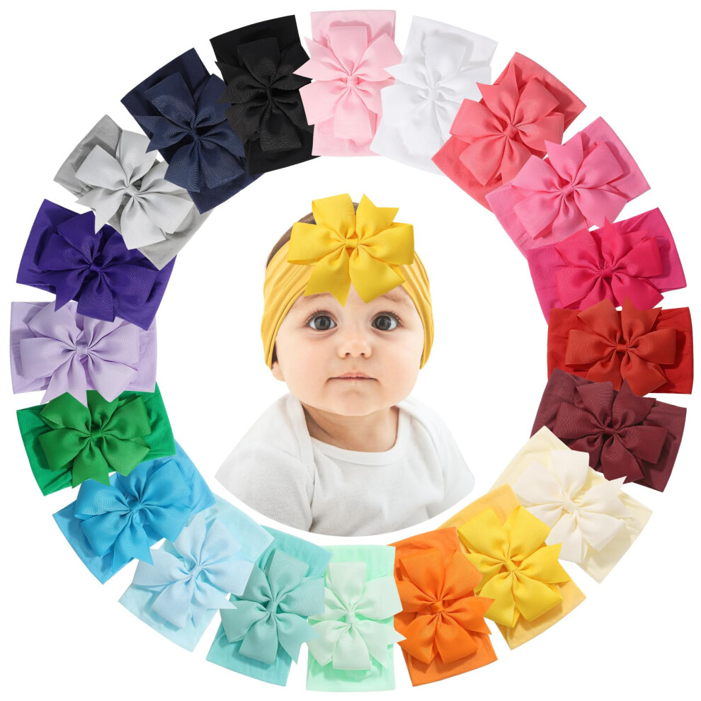 Jollybows 20Pcs Baby Girls Bows Headbands, 4.5" Ny