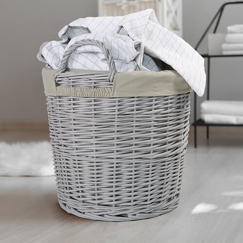 Wickerfield Grey Round Wicker Laundry Basket with 2