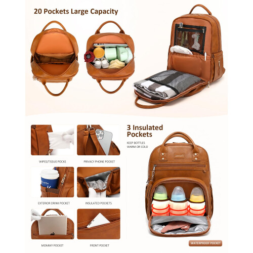 ROSEGIN Vegan Leather Baby Changing Bag Backpack, 1