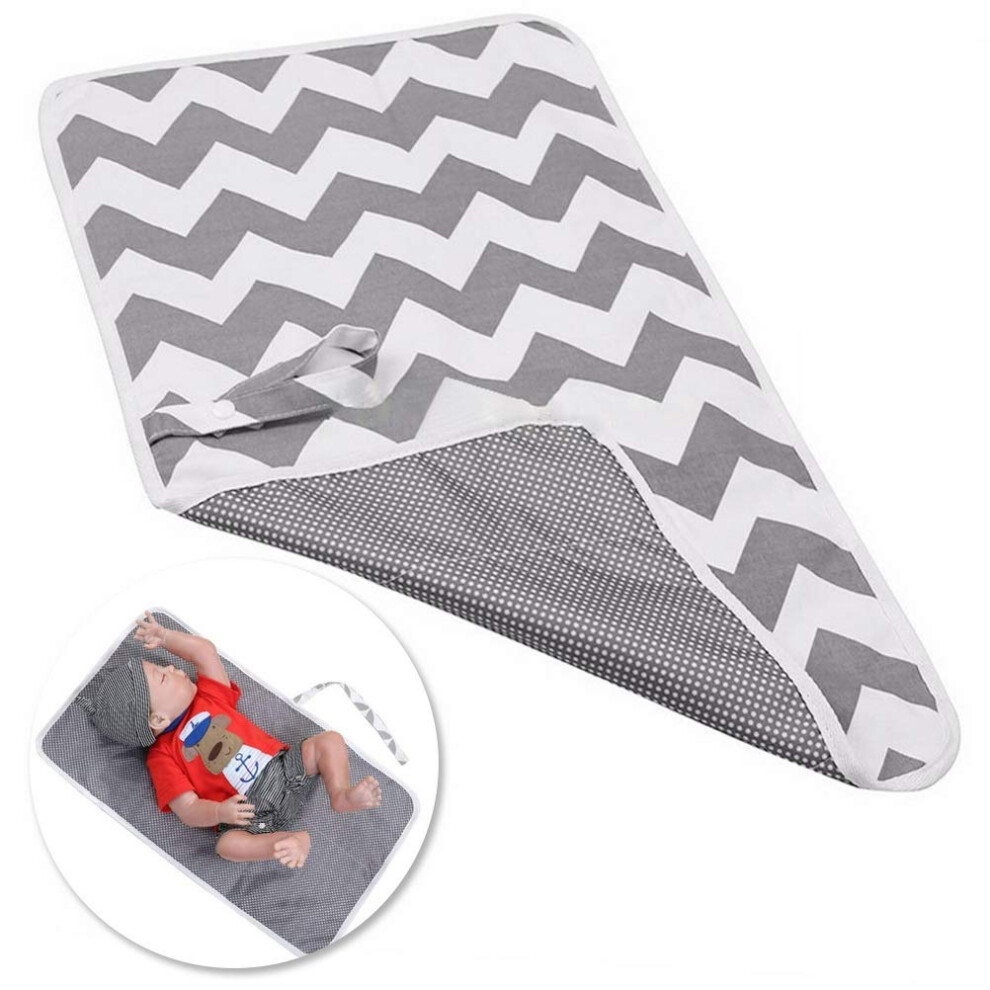 Nappy Changing Mat, Foldable Diaper Pad Waterproof Travel Changing Mat With Waves For Home Travel Outside（60 * 35 Cm /23.62 * 13.77 In) Gray Nuoshen