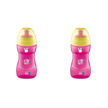 MAM Sports Cup, 330 ml, Trendy Non-Spill Bottle for 12+ Months With Free Flow Spout, Toddler Pink (Designs May Vary) (Pack of 2)