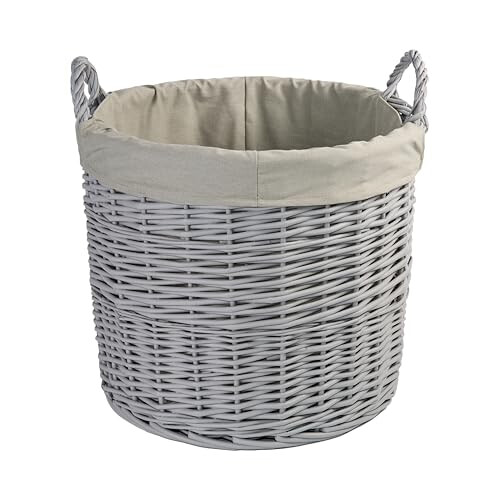 Wickerfield Grey Round Wicker Laundry Basket with 1