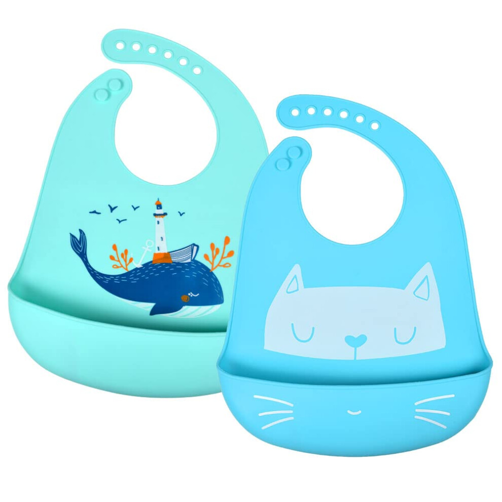 Silicone Bibs, 2Pcs Adjustable Waterproof Vicloon