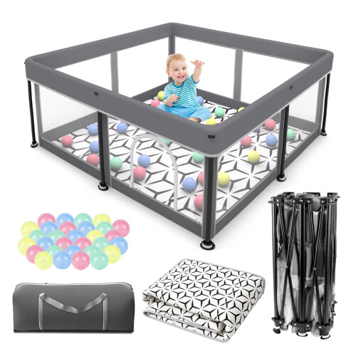 Foldable Baby Playpen with Mat - Portable, Spaciou