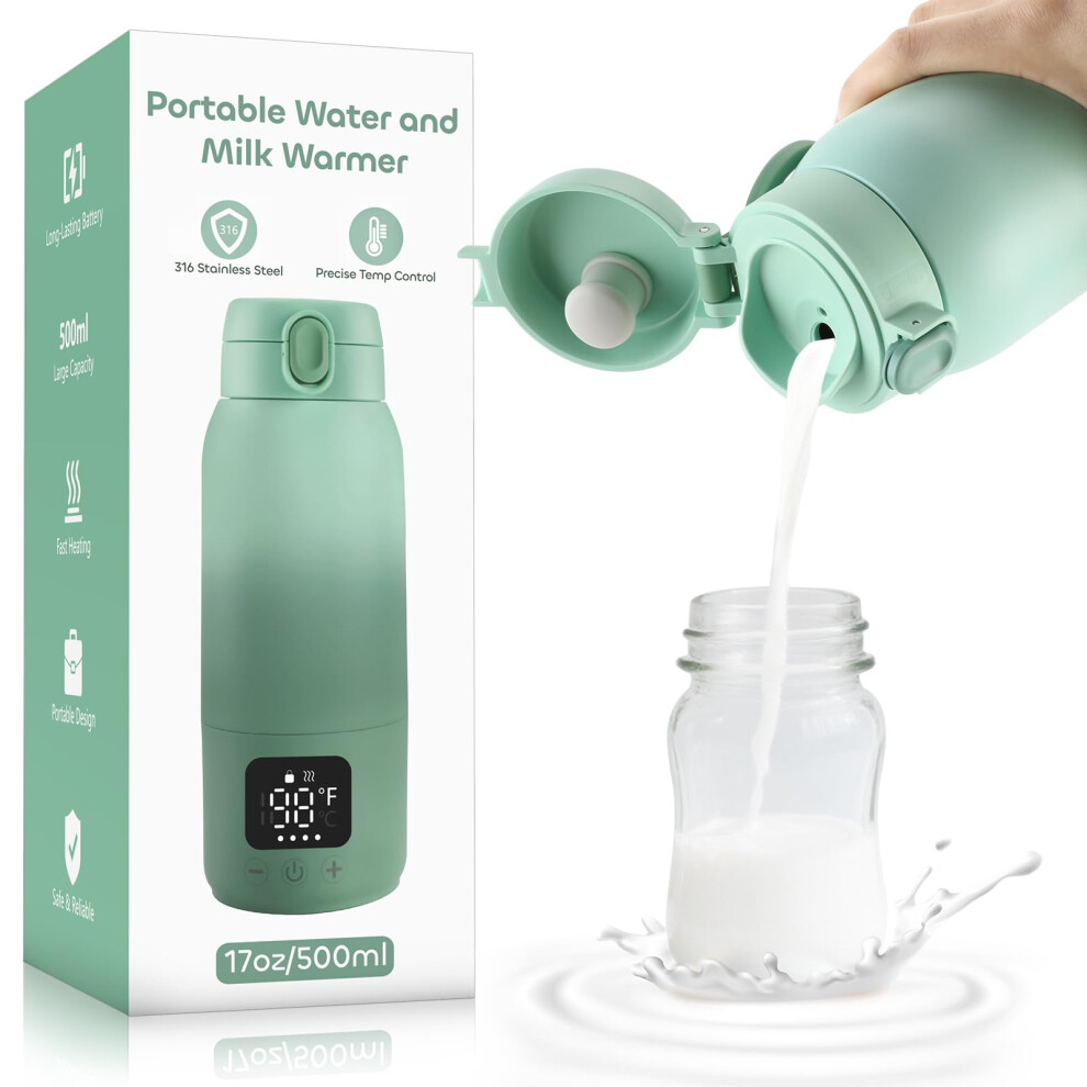 Portable Bottle Warmer For Travel,17Oz Portable Milk Warmer For Baby Fast Heating,30W Fast Charge Precise Temperature Control Bottle Warmer On The Go Qupite