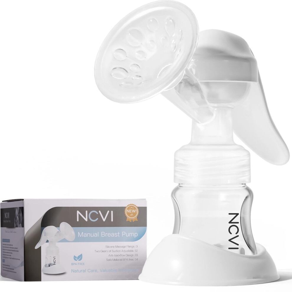 Manual Breast Pump With Milk Bottle, Portable Breastfeeding Pumps 5Oz, Bpa-Free Soft Food Grade Silicone Powerful Suction Ncvi