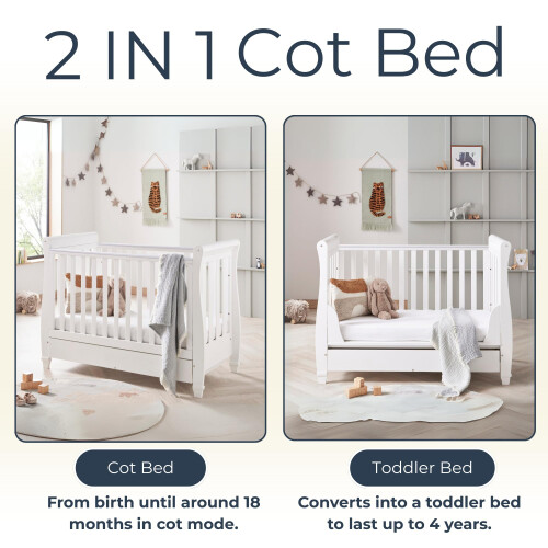 Babymore Eva Sleigh Cot Bed White - Drop Side Cot 2