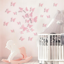 36 Pcs Cute Pink Butterfly Wall Decor Three Sizes,
