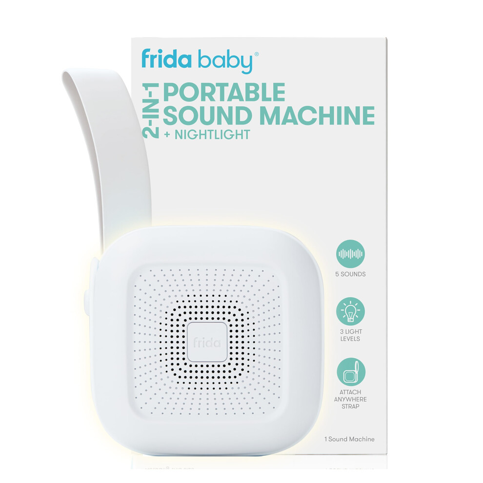 Frida Baby 2-In-1 Portable Sound Machine, White Noise Sound Machine For Baby + Night Light With 5 Soothing Sounds & 3 Nightlight Model, Travel Sound