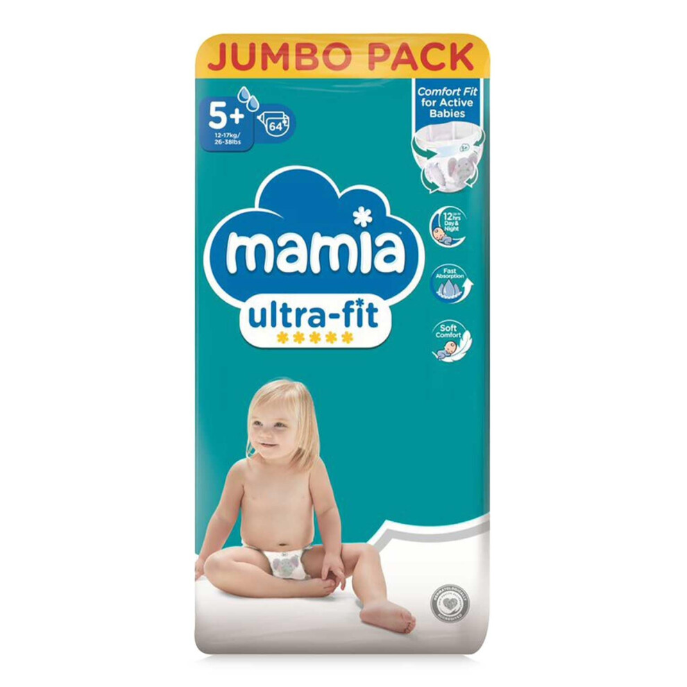 Aldi Mamia Size 5+ Nappies Jumbo 64 Pack
