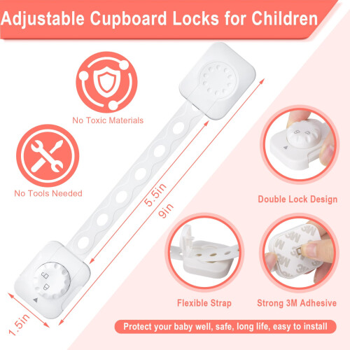 REDTRON Adjustable Cupboard Locks for Children, 9 1