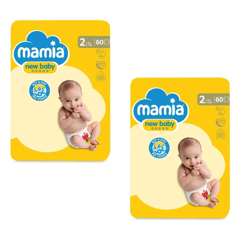 2X Mamia Size 2 Nappies Newborn 60 Pack Aldi