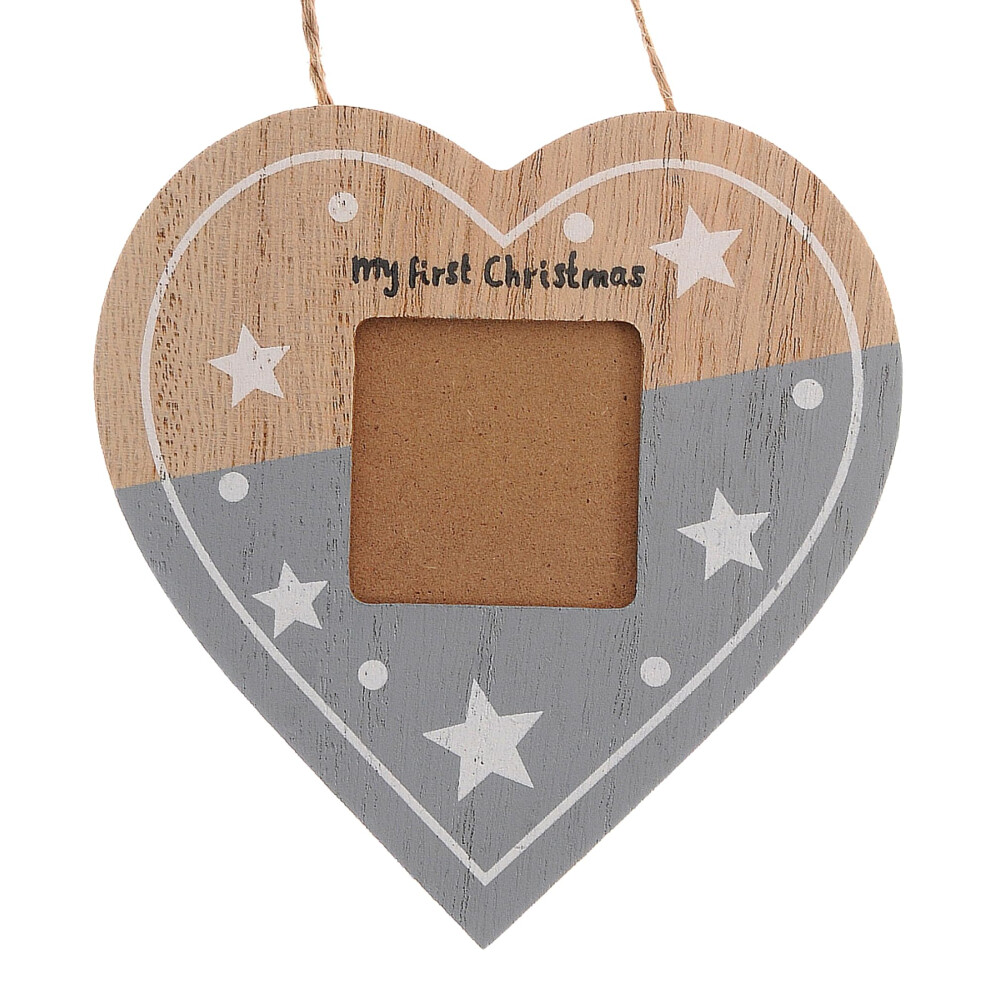 My First Christmas Heart Photoframe Hanging T Grey Ziggle