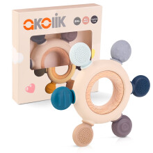 Teething Toys for Baby, Baby teether, Silicone Teething for Babies 0-6 6-12 Months, BPA-Free with Wooden Ring Silicone Chewable Teether