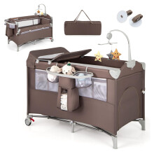 GYMAX 5 in 1 Folding Travel Cot, Portable Baby Bed