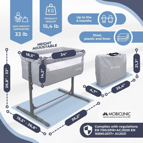 Mobiclinic Kids, Bedside Sleeper, 2 in 1, Moon,Ma 1