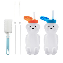 ICEBLUEOR 2 Pack Honey Bear Straw Cups, Squeezable Sippy Cup, Reusable Food-Grade Honey Bear Water Bottle,Therapy and Special Needs Assistive Drink C
