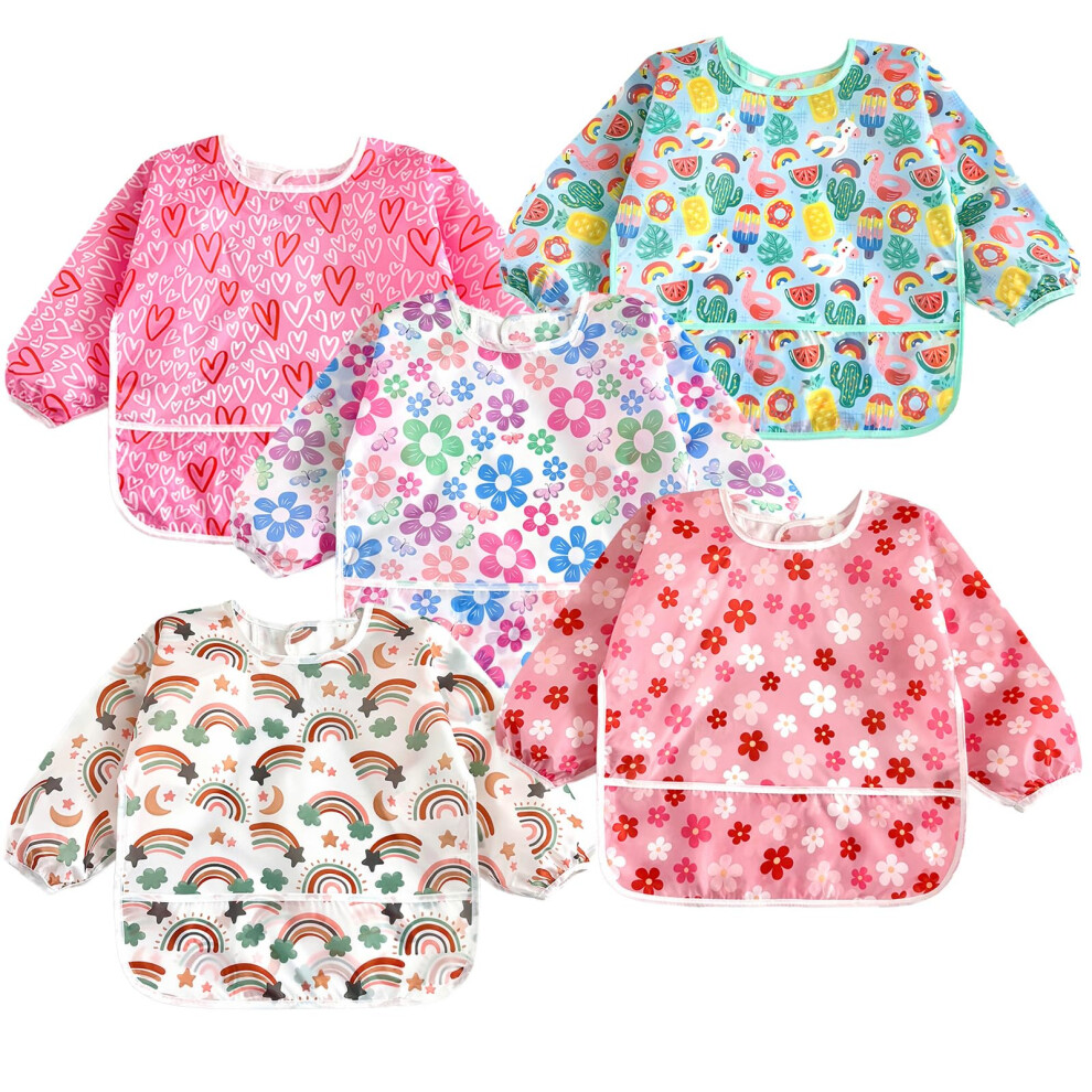 Pandaear 5 Pack Baby Long Sleeve Bibs| Waterproof