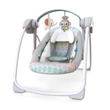 Bright Starts, Whimsical Wild Portable Compact Automatic Baby Swing with Music and Taggies, Removable Toy Bar with 2 Toys, Reclinable, 5 Point Harnes