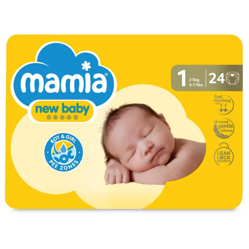 Mamia Size 1 Nappies Newborn 24 Pack, 144 Nappies 1