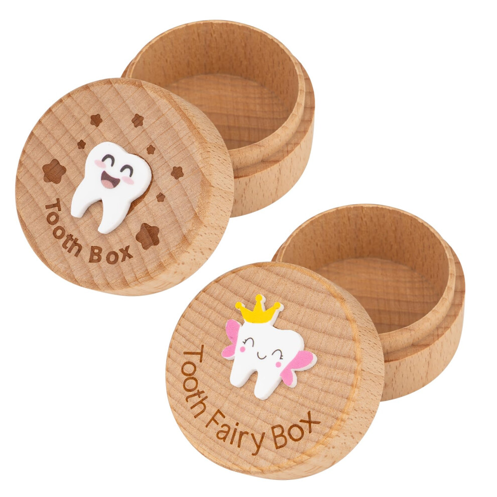 2Pcs Tooth Fairy Box, 3D Carved Wooden To Leikedun