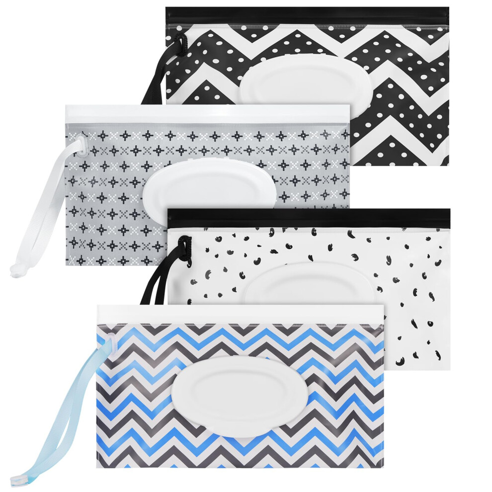 Adiwo 4 Pack Wet Wipes Bag, 10" X 6" Portable Reusable Wet Wipe Bag, Eva Eco Friendly, Waterproof Wet Wipe Cases, Travel Container Wipes Bag For Baby