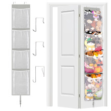 Woodoulogy Animal Storage Over Door, Hanging Toy Organizer, Plush Doll & Bear Baby Accessory Holder Idea for Nursery, 12 Inch Wide Mesh Bag for Bi-Fo