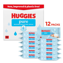 Huggies Pure Plastic Free Baby Wipes, Pack of 12