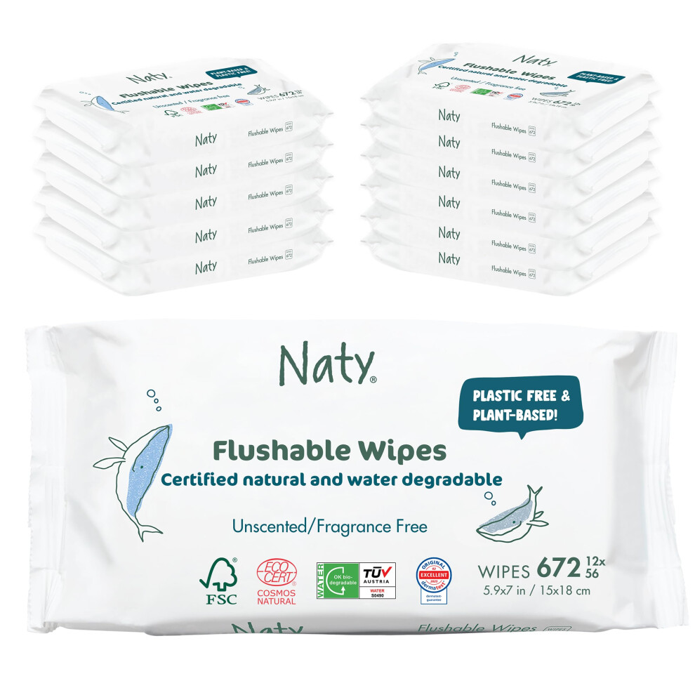 Flushable Baby Wipes - 100% Plant-Based, Plas Naty