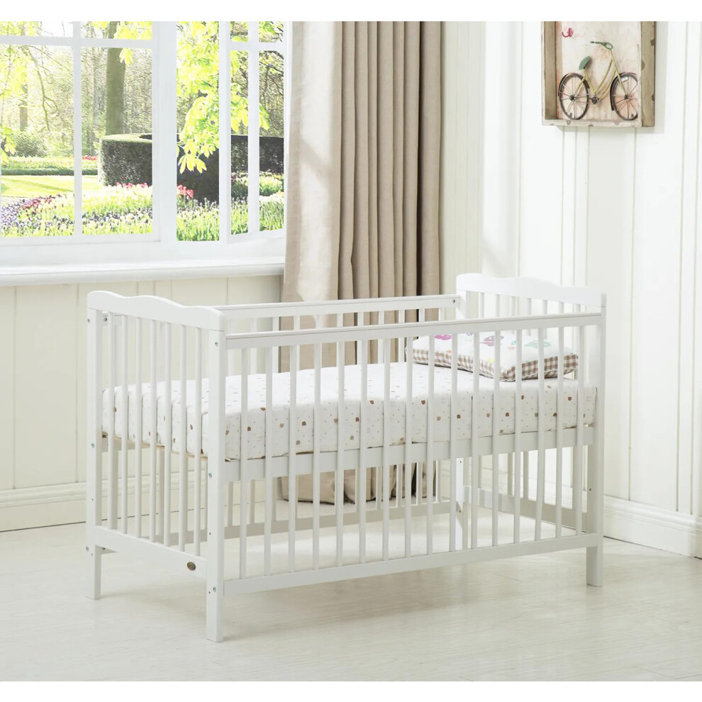 Mcc Brooklyn Baby Cot Crib With Water Repellent Mattress ( White) Cream/White Mcc Direct