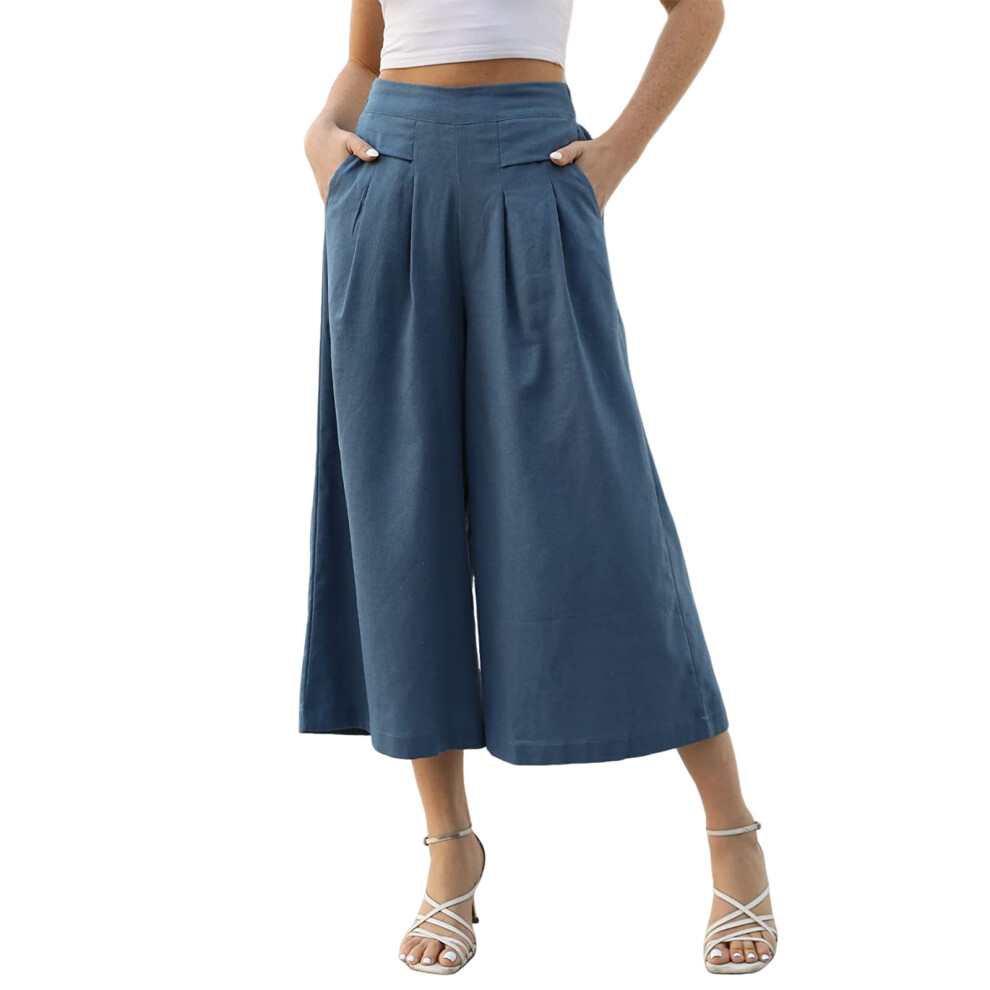 Flowy Pants for Women, Elastic Waist Lightweight Linen Loose Fit Trousers, Wide Leg Palazzo Pants Boho Style Casual Wear for Everyday Comfort