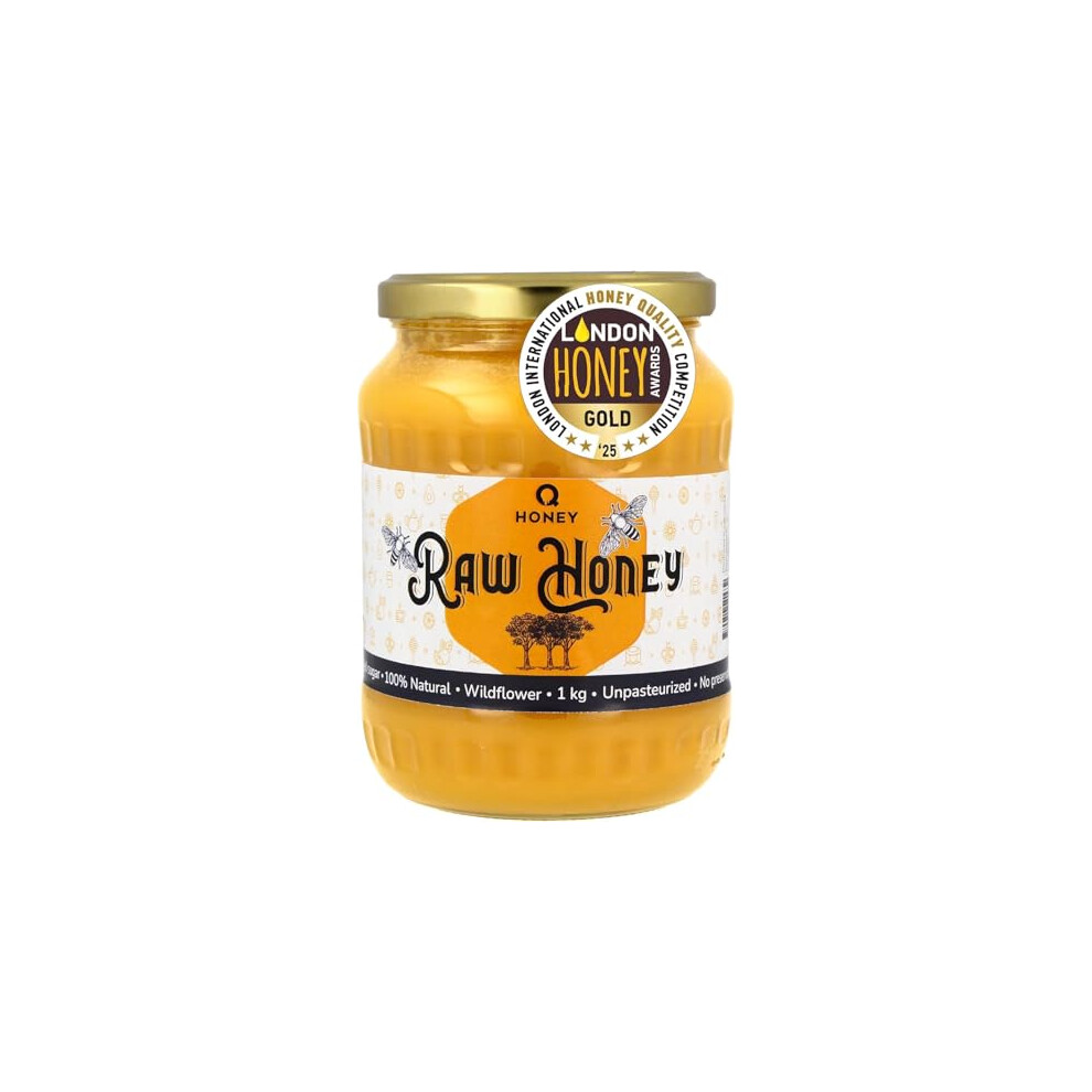 Q Honey , Pure, Raw Honey, Unpasteurised 1Kg – Gold Award Winner Of The 2025 London International Honey Quality Competition
