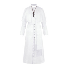 Priest Costume Men's Pastor Robe Roman Cassock Medieval Renaissance Church Jacket StandUp Collar White XL