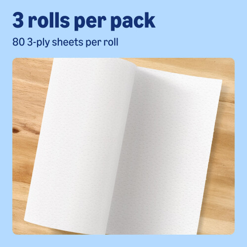by Amazon Classic Kitchen Roll 3ply Strong and Absorbent 3 Rolls 1 Pack of 2
