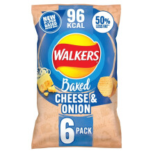 Walkers Baked Cheese Onion Multipack Snacks Crisps 6 x 22g
