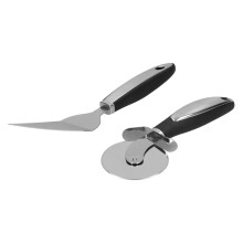 2Pcs Stainless Steel Pizza Cutter & Spatula Set with Non-Slip Handles