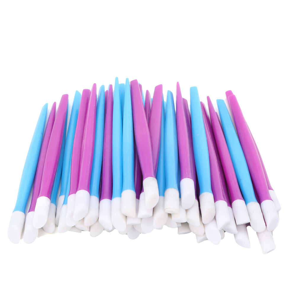Blue/Purple 50Pcs Rubber Tip Nail Cuticle Pusher Plastic Handle Salon Tool, &