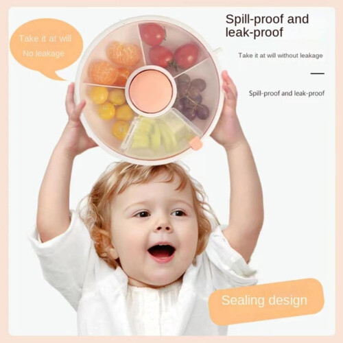Rotating Snack Container for Kids, Portable Snack Container with Interactive Button Design, Leakproof Rotating Snack Box with 5 Compartments, 2
