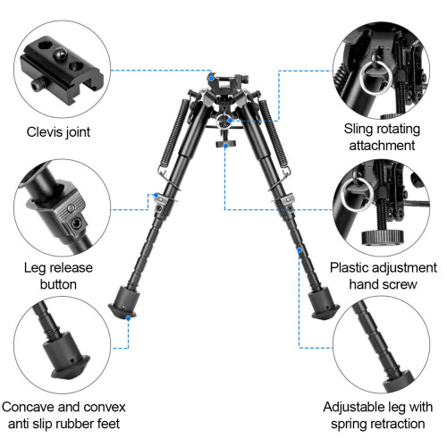 Rifle Bipod with Enhanced Stability, Tactical Bipod Featuring Adjustable Height and Spring Loaded Mechanism, Quick Deploy Rifle Support with 360 2