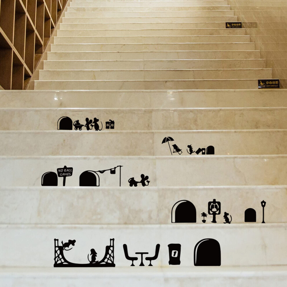 Removable Mouse Hole Wall Stickers for Kids Room - Creative Stair Step Decals, Easy Peel and Stick, Multicolor Design