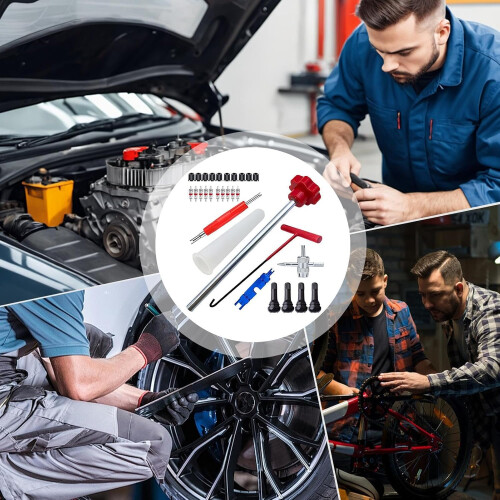 Tire Valve Stem Tool Kit 30 Piece Set with THook Core Remover for Quick Valve Replacement 2