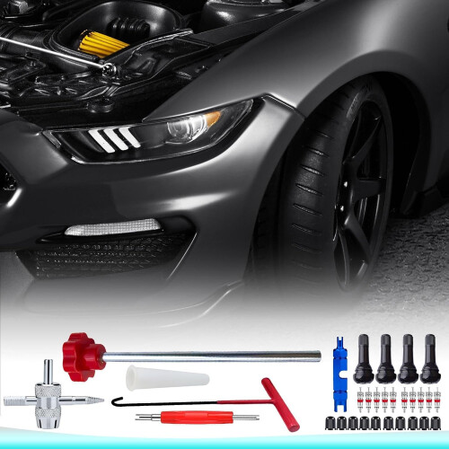 Tire Valve Stem Tool Kit 30 Piece Set with THook Core Remover for Quick Valve Replacement 1