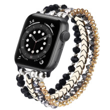 Beaded Straps Apple Watch 38mm42mm, Pearl Bead Band Compatible Apple Watch SE Series 111, Black Gold Small