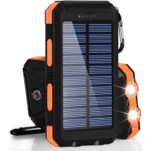 Solar Power Bank with Portable Solar Charger Functionality, External Battery Bank for Outdoor Adventures, LED Flashlight Built-in with Compass and