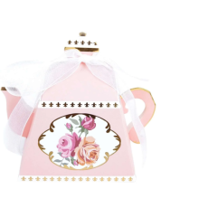 Spring Mini Flower Tea Party, Floral Favor Gift Treat Boxes with Ribbon Accents, Teapot Shaped Favor Boxes for Wedding Birthday Baby Shower
