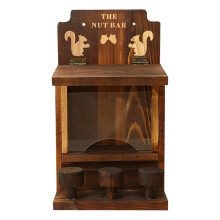 Wooden Squirrel Feeder with 3 Stools, Weatherproof Garden Feeding Station with Transparent Food Chamber
