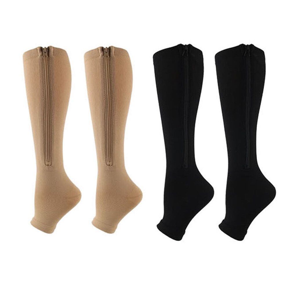 Zipper Compression Socks Knee High, Graduated Compression Support for Improved Circulation, Open Toe Sweat Absorbing Medical Stockings with Durable