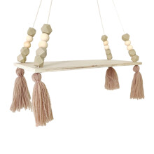 Floating Shelves with Hand-Woven Art, Wall Organizer Featuring Nordic Style Wall Hanging Storage Shelf, Wooden Beads Tassel Design Wall Mounted
