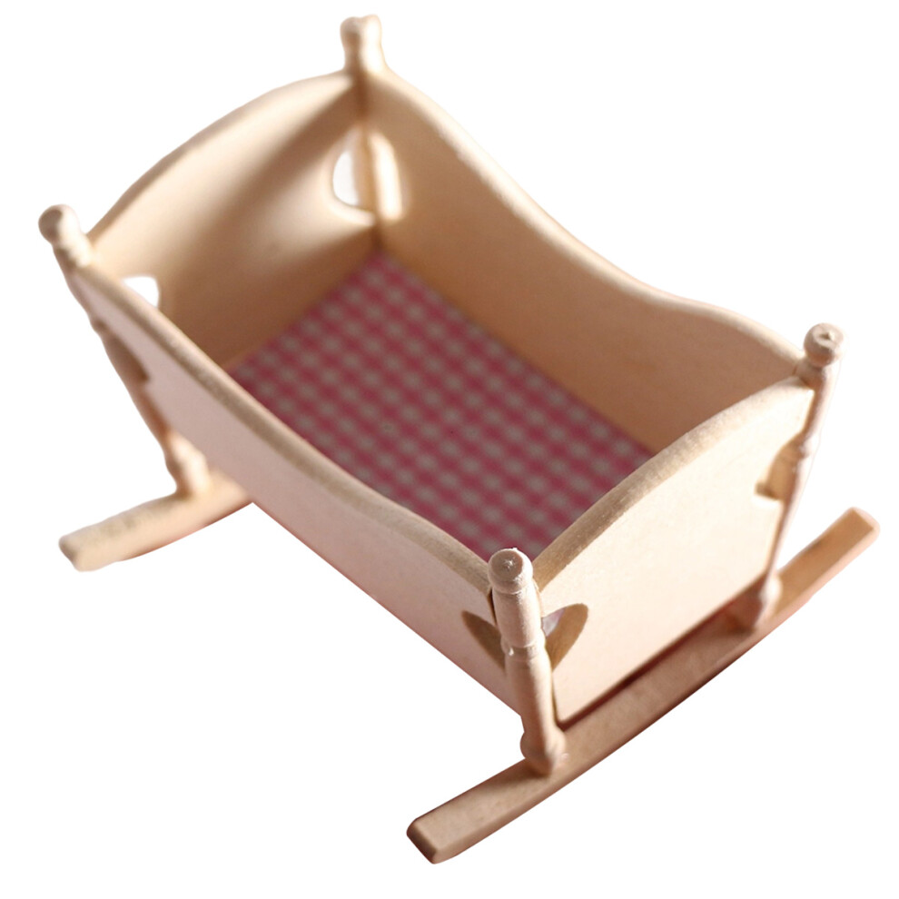 Furniture Miniature for Dollhouse Collection, Mini Furniture Design with Dining Table and Rocking Cradle Wooden Cradle for Creative Play, Made of