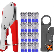 Wire Stripper for Coaxial Cable, Coax Cable Crimper Tool Kit with Coaxial Compression Tool, 3-in-1 Adjustable Wire Stripping Pliers, F Type RG6